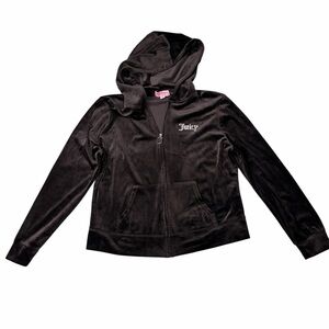Juicy Couture Black Velour Zip-Up Hoodie Large